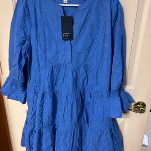 NWT Crown & Ivy Royal Blue Eyelet Tiered Dress